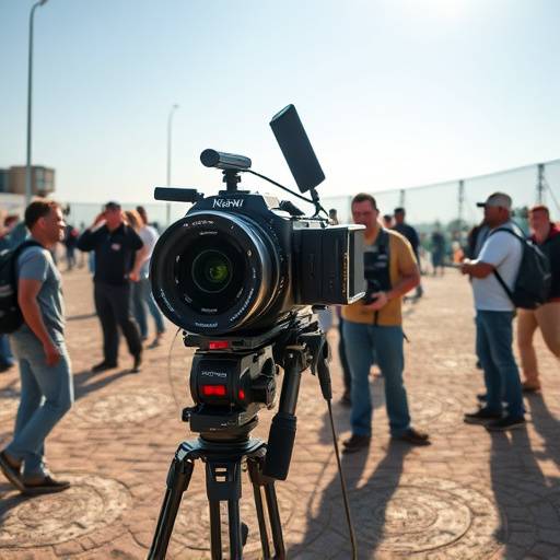 Professional film crew on location during a shoot