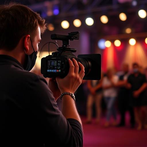 Professional videographer filming live event coverage