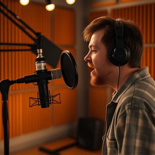 Voice-over artist in a recording studio